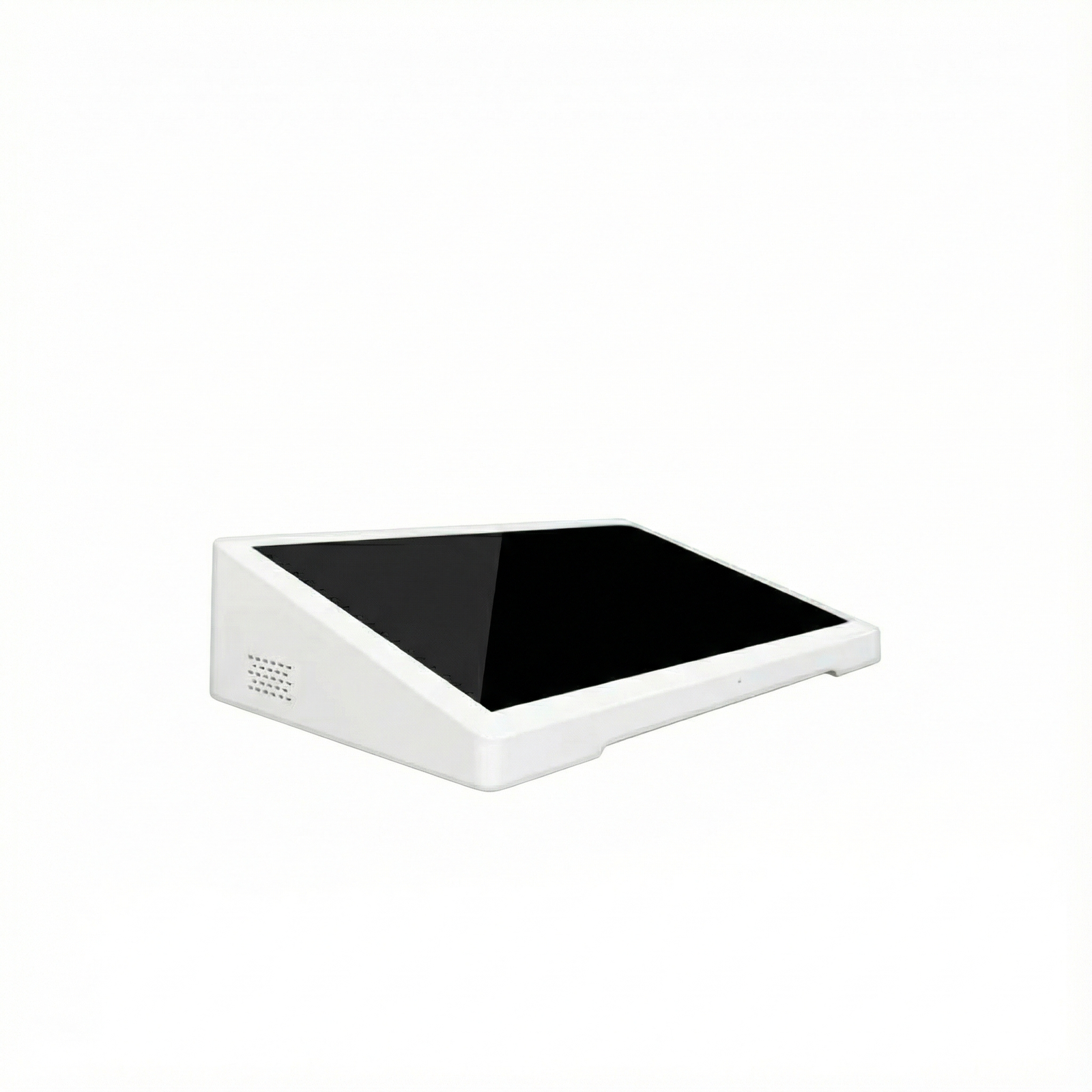 White 8-inch customer-facing POS touchscreen display for TackOn Table payment kiosk